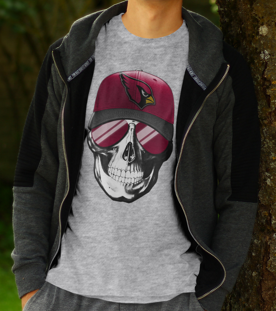Skull V7 Arizona Cardinals Logo Hat And Sunglasses T-Shirt