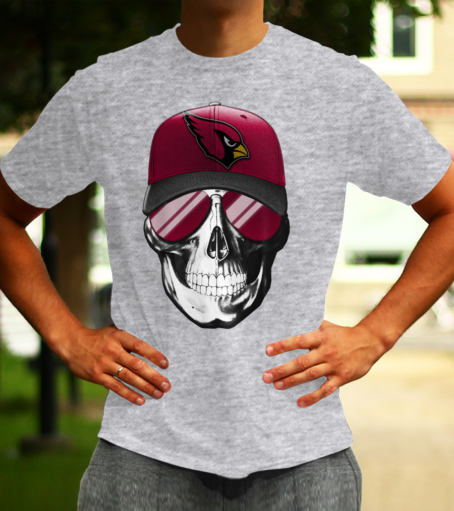 Skull V7 Arizona Cardinals Logo Hat And Sunglasses T-Shirt