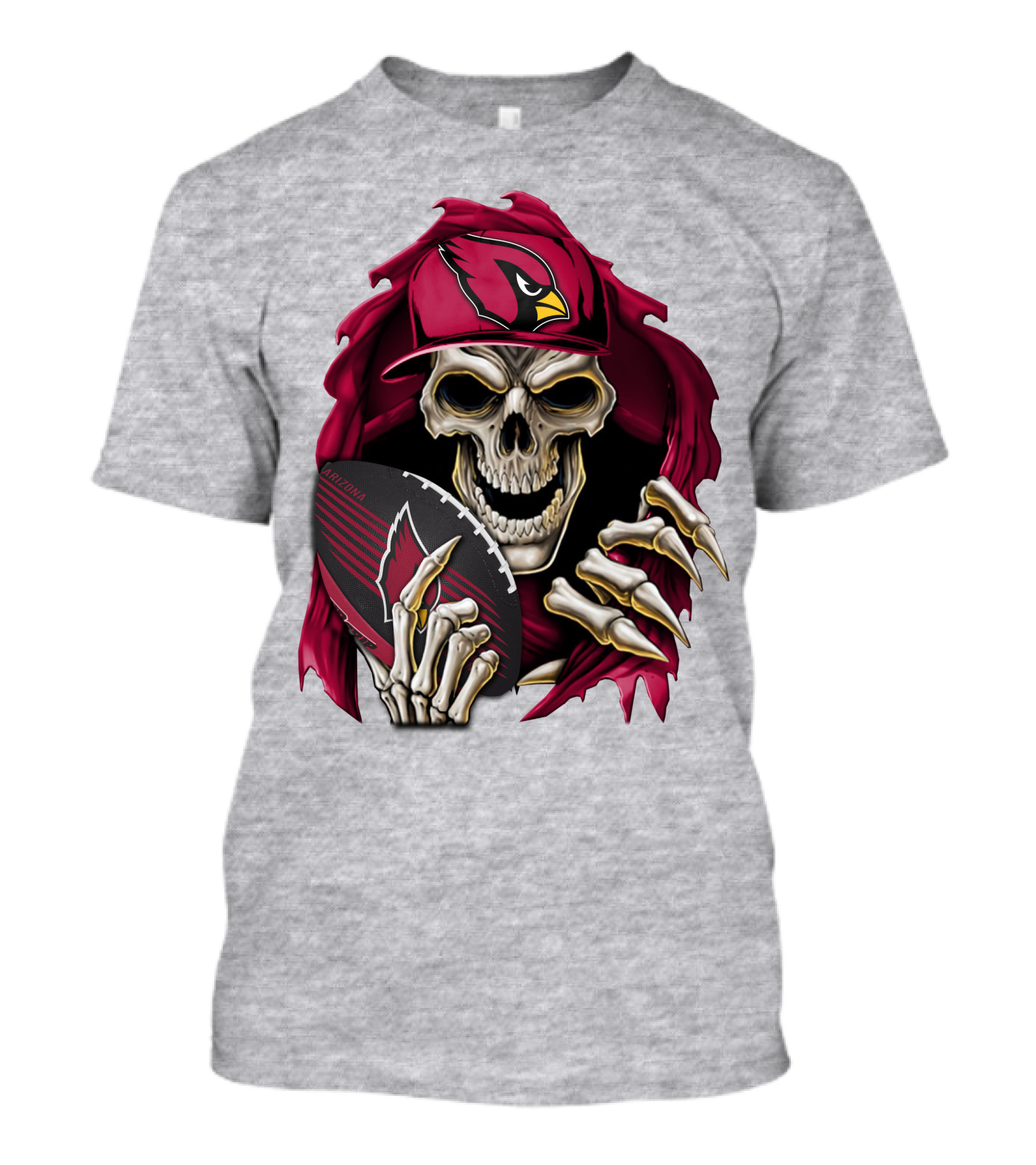 Arizona Cardinals Skeleton Skull Holding Football T-Shirt