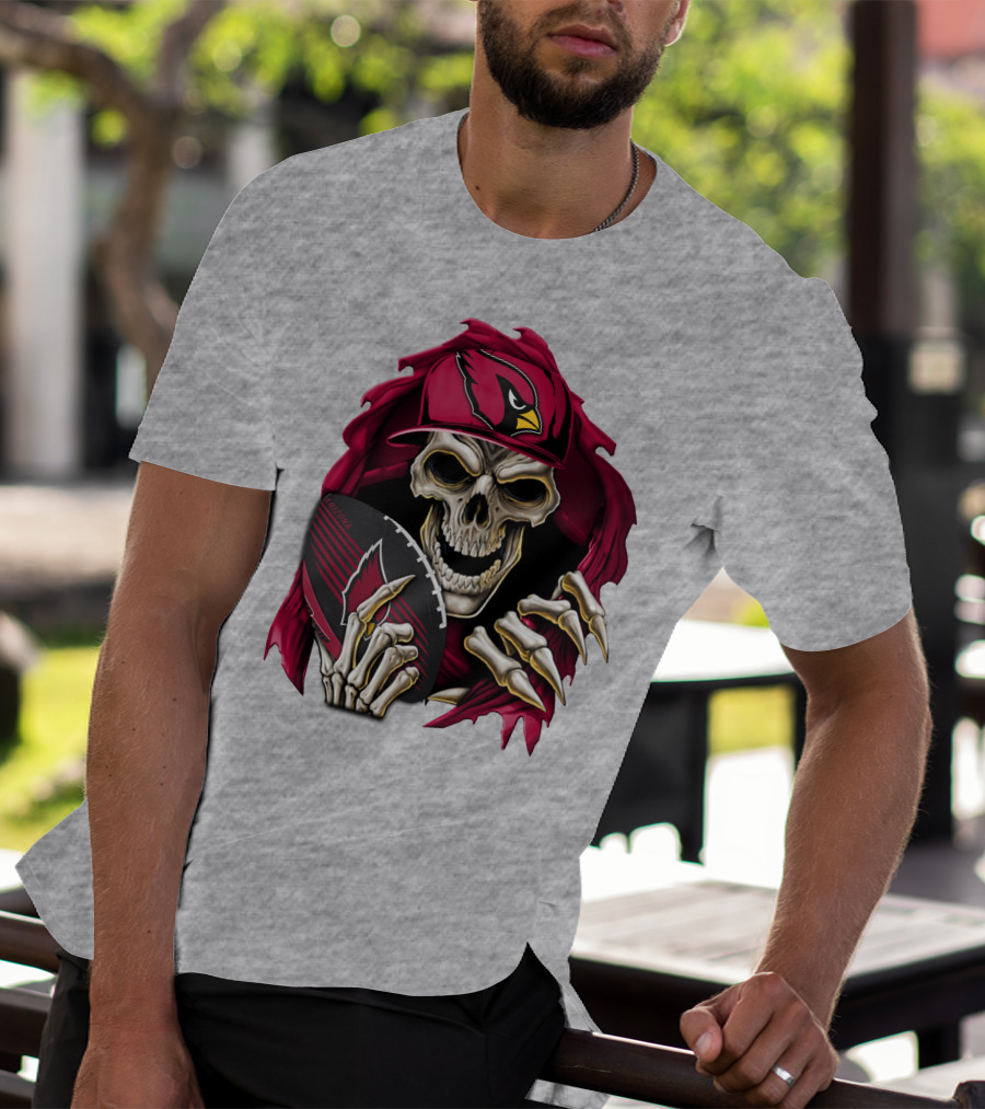 Arizona Cardinals Skeleton Skull Holding Football T-Shirt