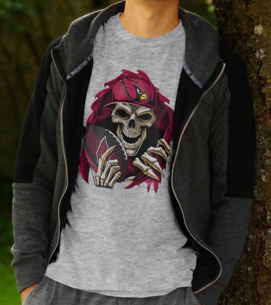 Arizona Cardinals Skeleton Skull Holding Football T-Shirt