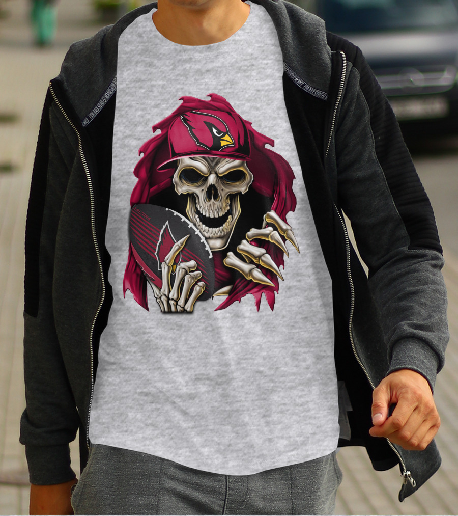 Arizona Cardinals Skeleton Skull Holding Football T-Shirt