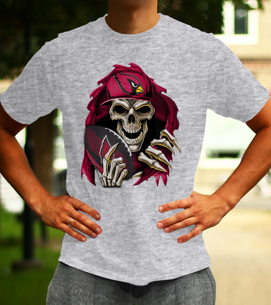 Arizona Cardinals Skeleton Skull Holding Football T-Shirt
