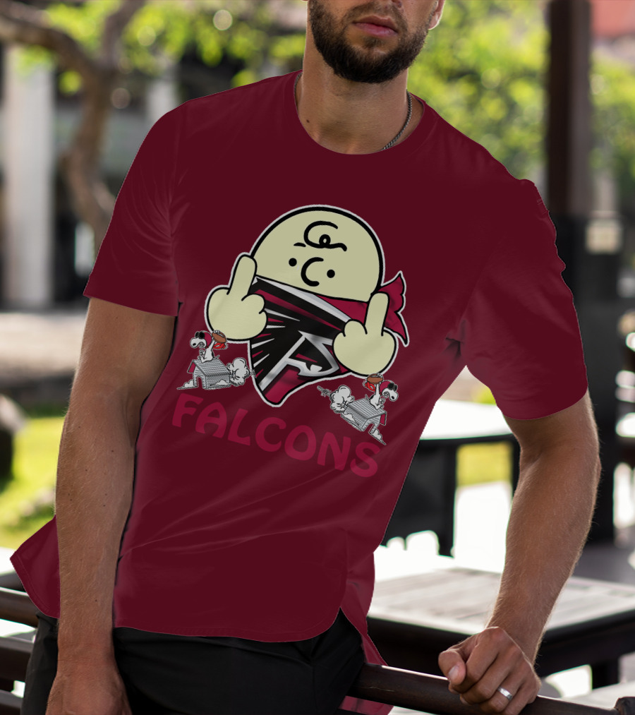Atlanta Falcons F Symbol Peanuts Angry Charlie Middle Finger Snoopy Doghouse T-Shirt