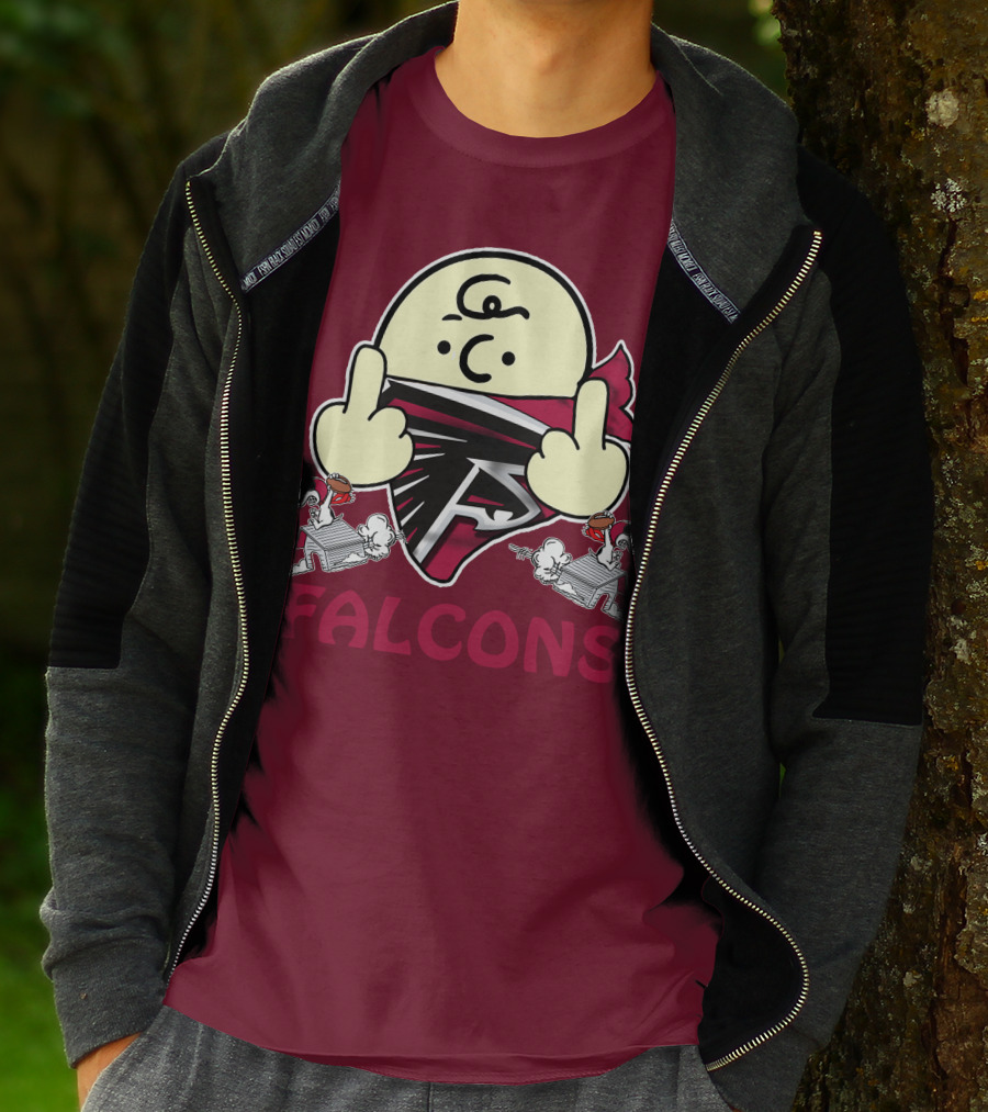 Atlanta Falcons F Symbol Peanuts Angry Charlie Middle Finger Snoopy Doghouse T-Shirt
