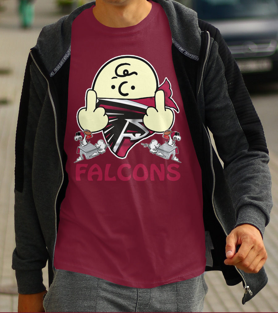 Atlanta Falcons F Symbol Peanuts Angry Charlie Middle Finger Snoopy Doghouse T-Shirt