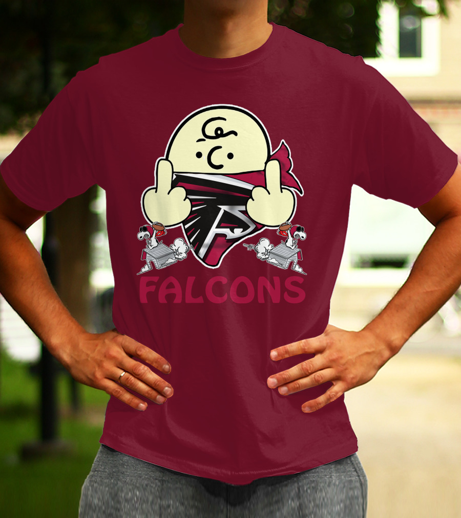 Atlanta Falcons F Symbol Peanuts Angry Charlie Middle Finger Snoopy Doghouse T-Shirt