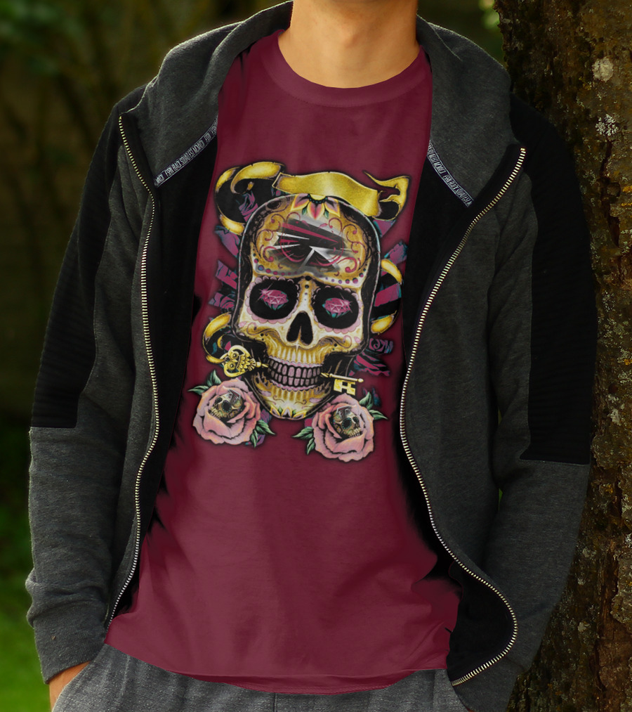 Atlanta Falcons Skull With Roses And Key T-Shirt