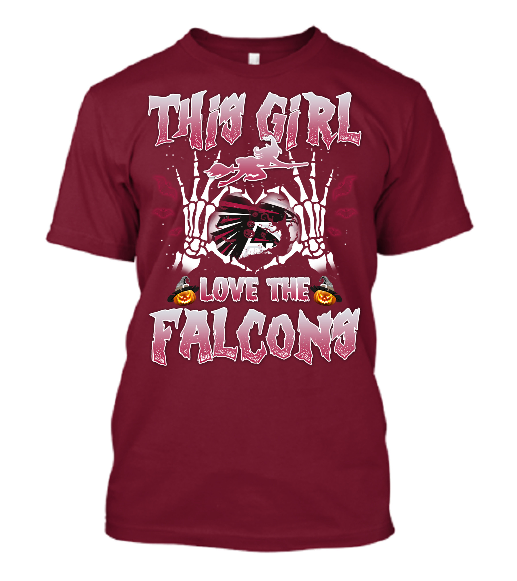 This Girl Love The Falcons Halloween Skeleton Hands Pumpkin T-Shirt