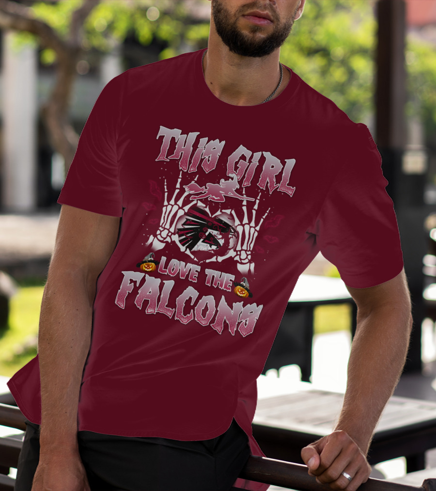 This Girl Love The Falcons Halloween Skeleton Hands Pumpkin T-Shirt