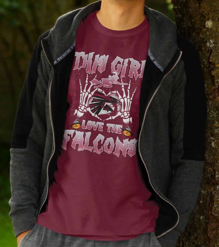 This Girl Love The Falcons Halloween Skeleton Hands Pumpkin T-Shirt