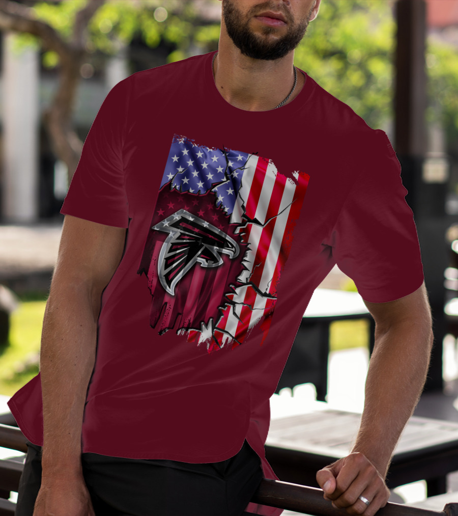 American Flag With Atlanta Falcons Logo And Cracked Design Mix T-Shirt