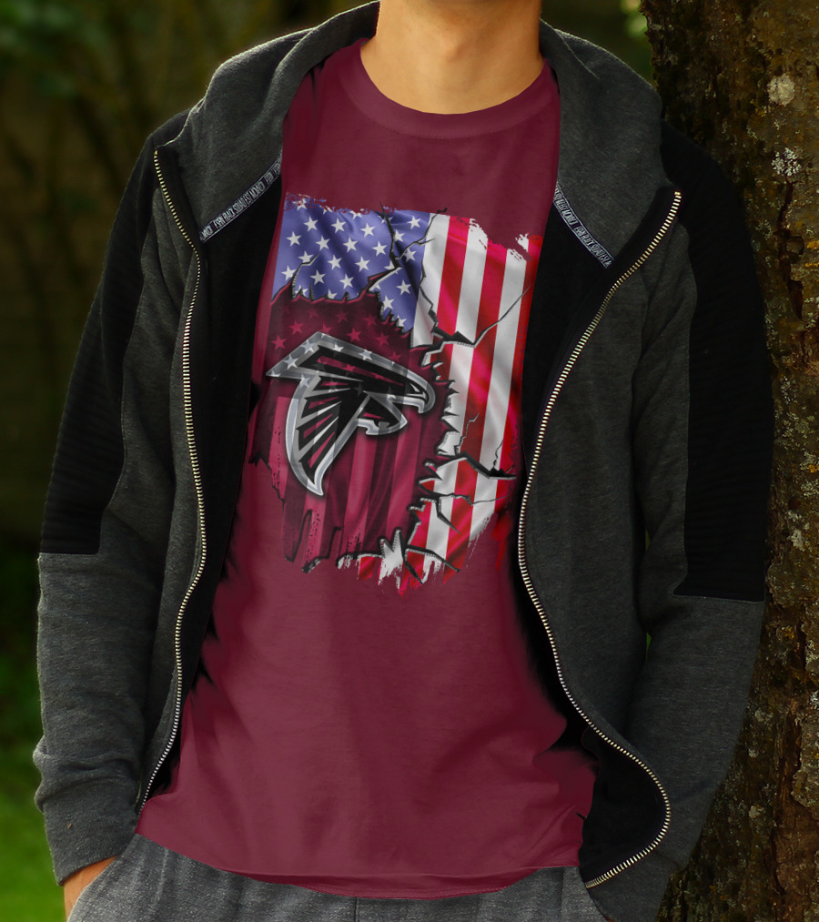 American Flag With Atlanta Falcons Logo And Cracked Design Mix T-Shirt
