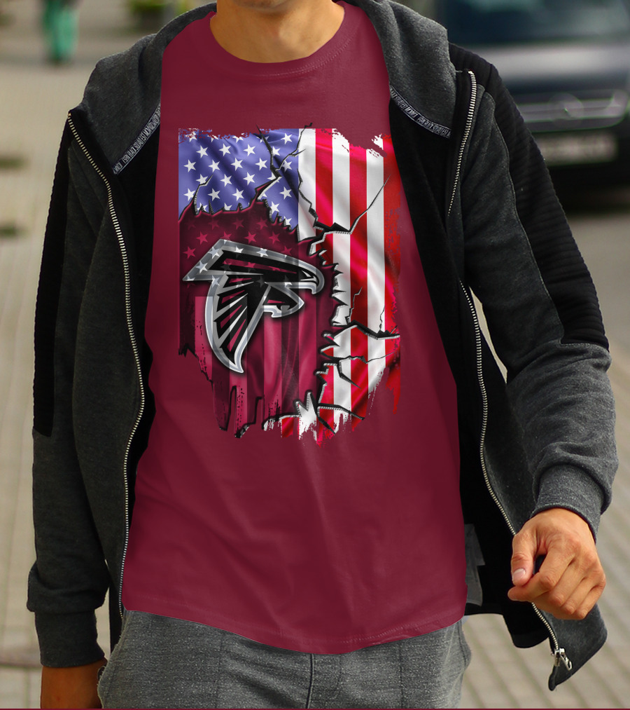 American Flag With Atlanta Falcons Logo And Cracked Design Mix T-Shirt