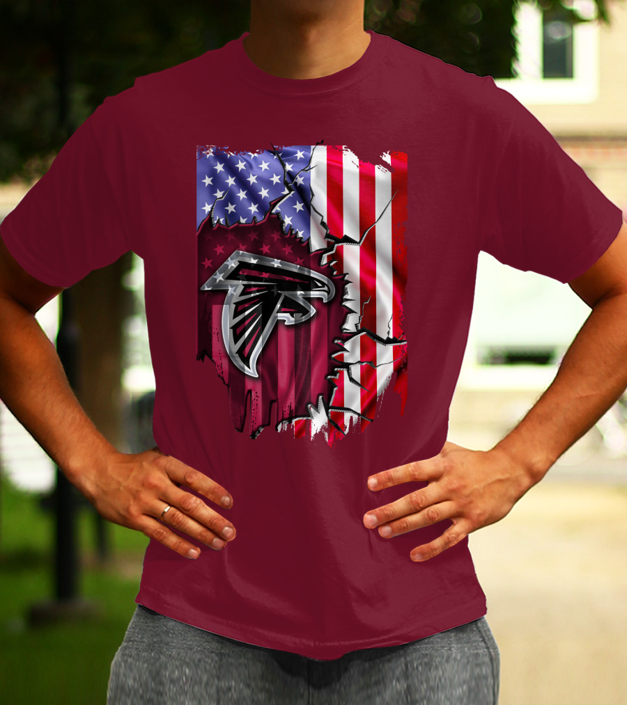 American Flag With Atlanta Falcons Logo And Cracked Design Mix T-Shirt