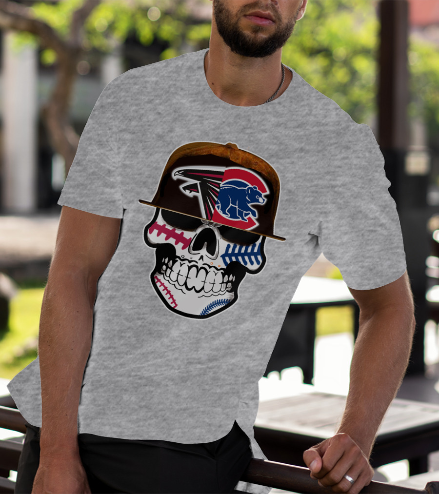 Atlanta Falcons Chicago Cubs Skull Hat T-Shirt