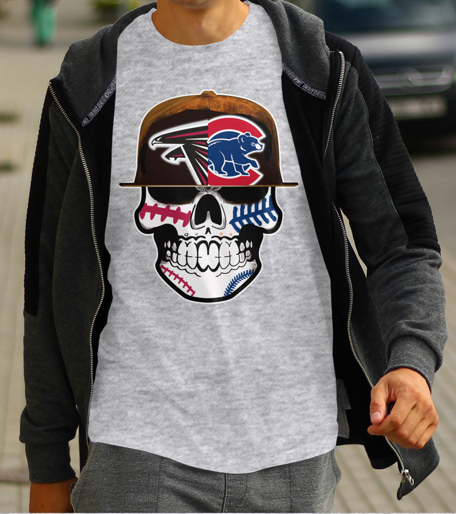 Atlanta Falcons Chicago Cubs Skull Hat T-Shirt