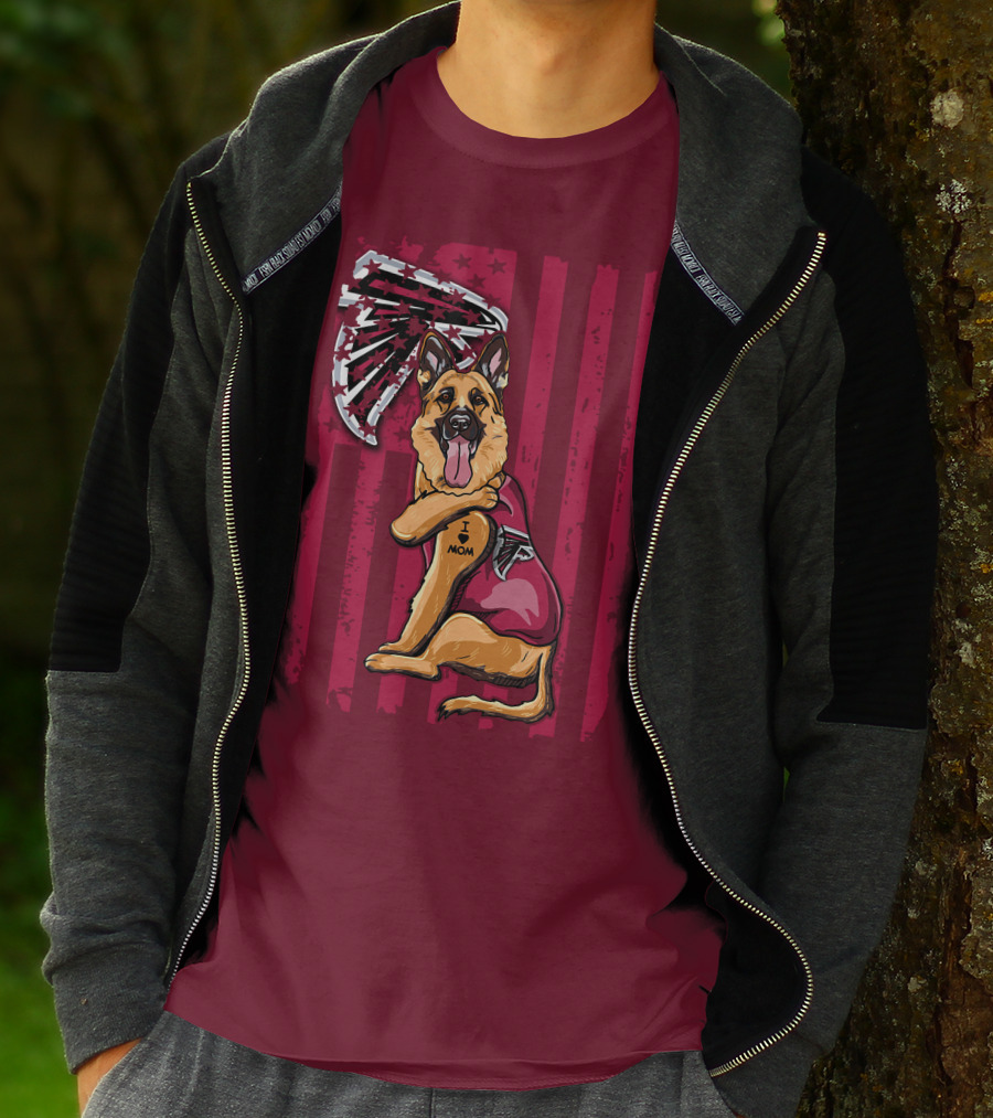 I Mom Tattoo German Shepherd With Atlanta Falcons Fan Flag And Stripes T-Shirt