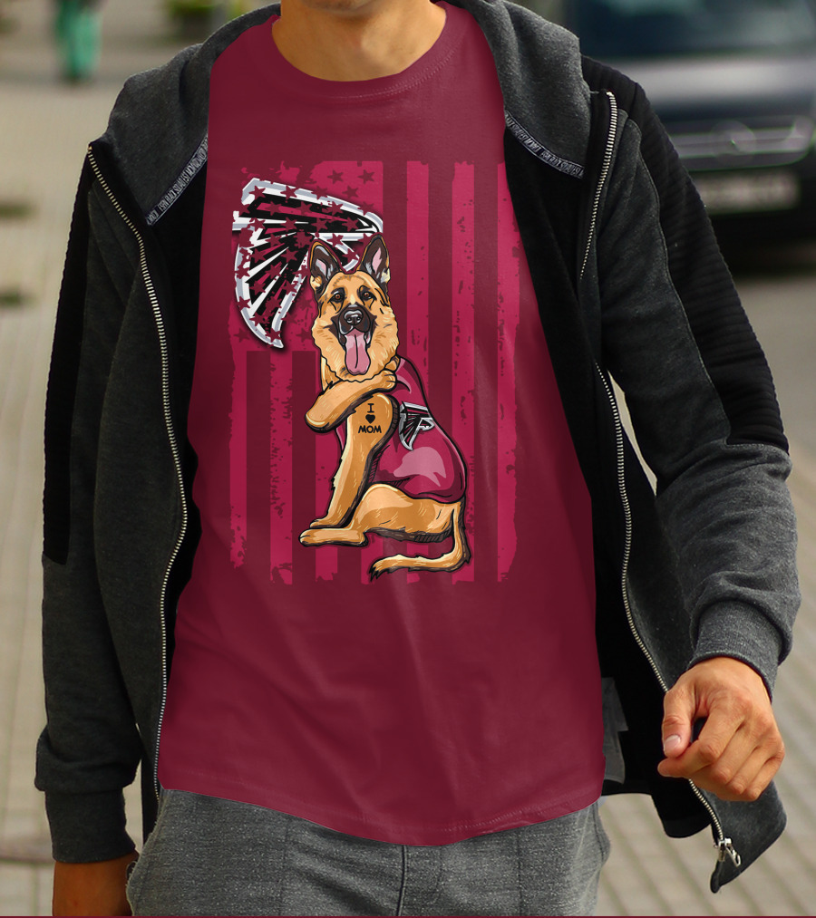 I Mom Tattoo German Shepherd With Atlanta Falcons Fan Flag And Stripes T-Shirt