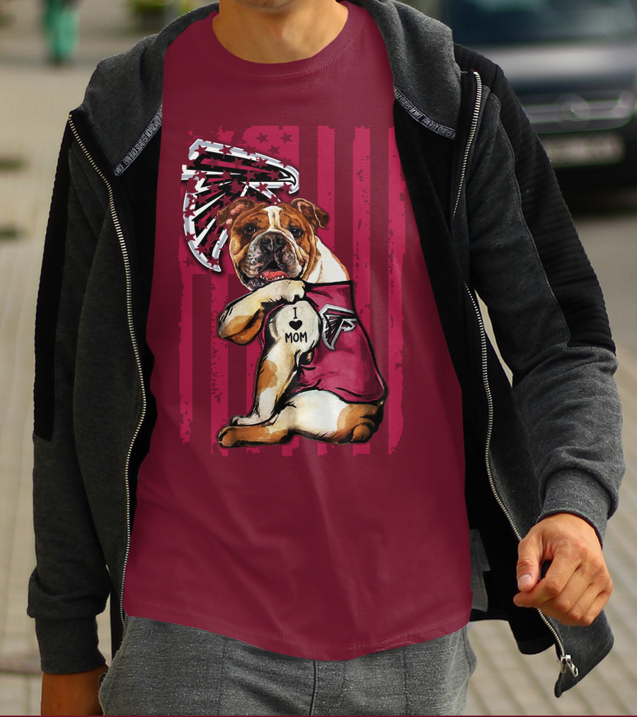 Bulldog Atlanta Falcons I Love Mom Patriotic T-Shirt