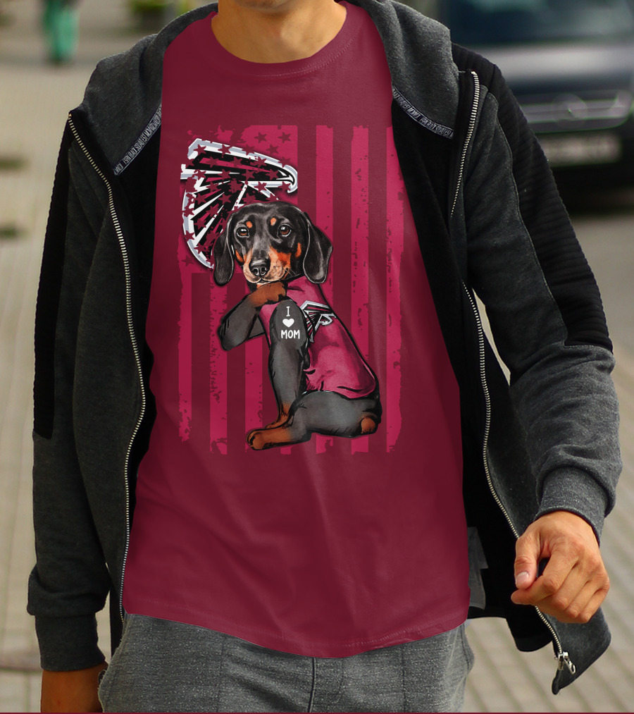 Dachshund I Love Mom Atlanta Falcons Flag T-Shirt