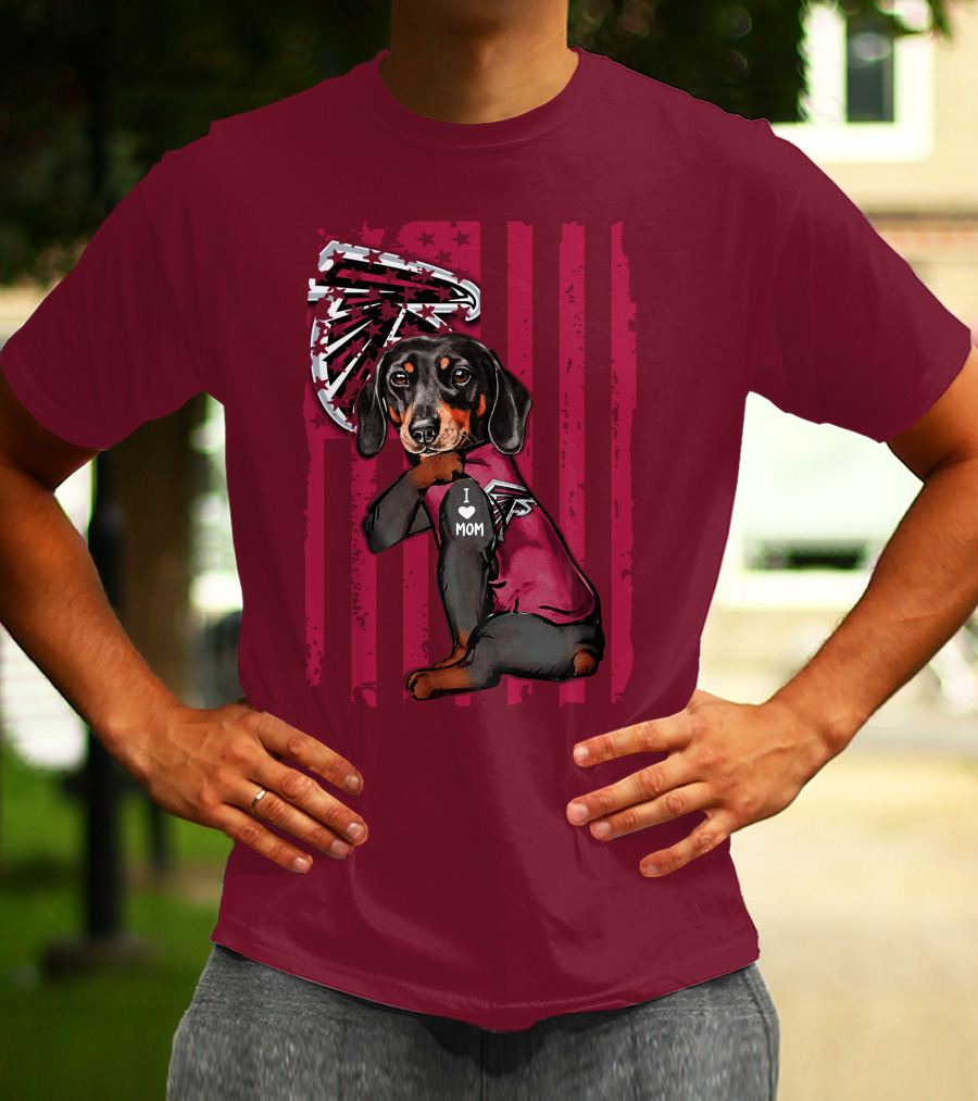 Dachshund I Love Mom Atlanta Falcons Flag T-Shirt