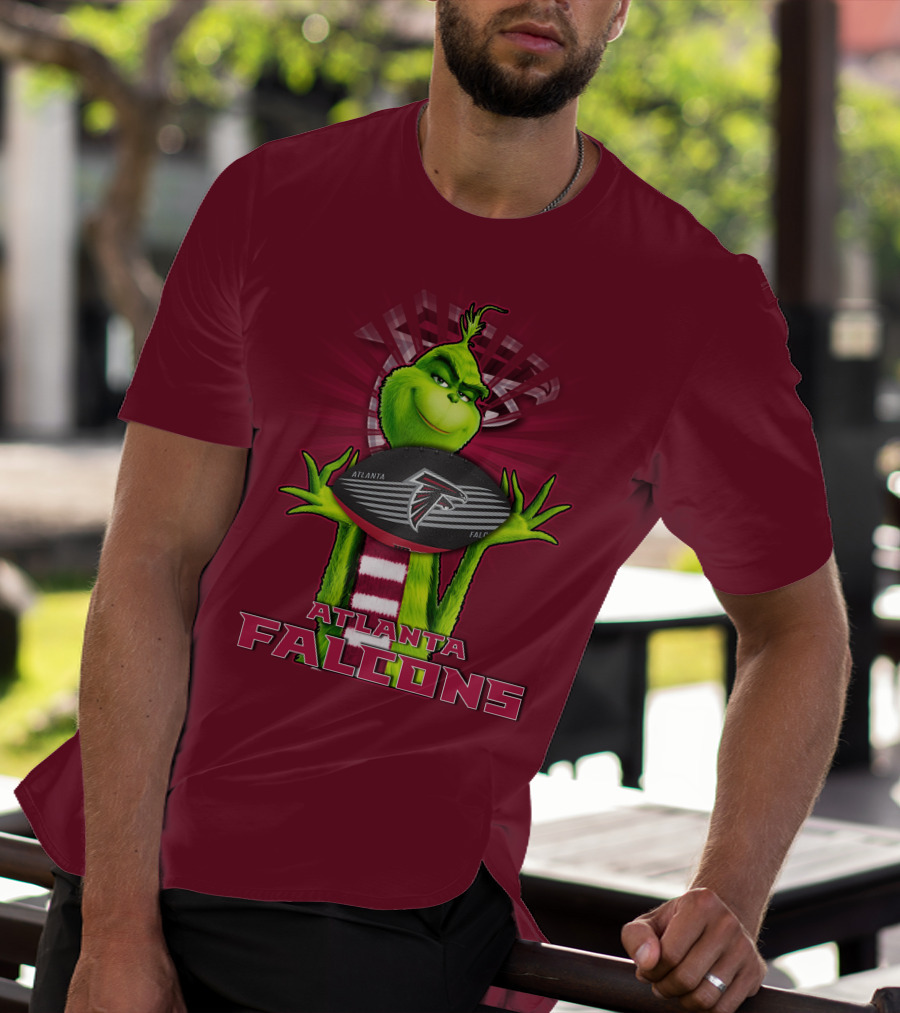 Grinch Holding Atlanta Falcons Football With Scarf T-Shirt