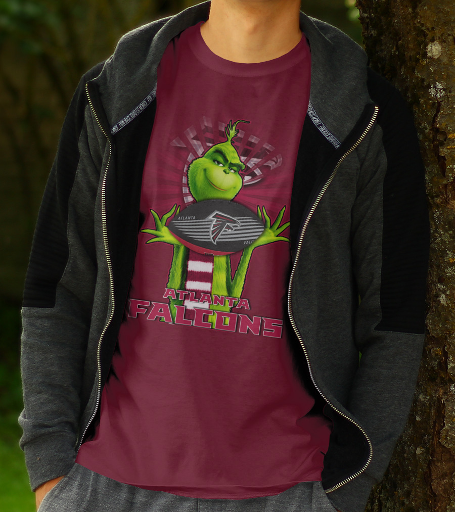 Grinch Holding Atlanta Falcons Football With Scarf T-Shirt