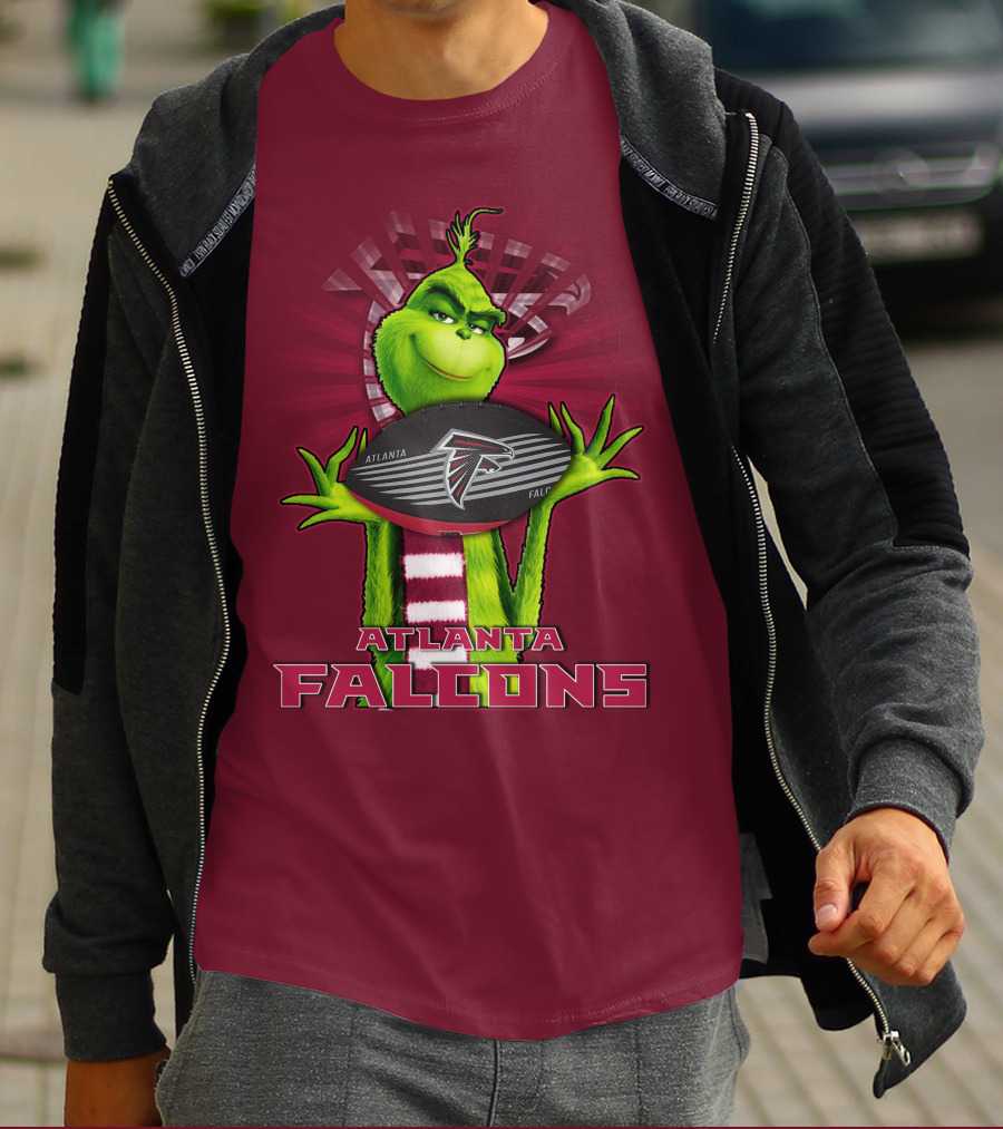 Grinch Holding Atlanta Falcons Football With Scarf T-Shirt