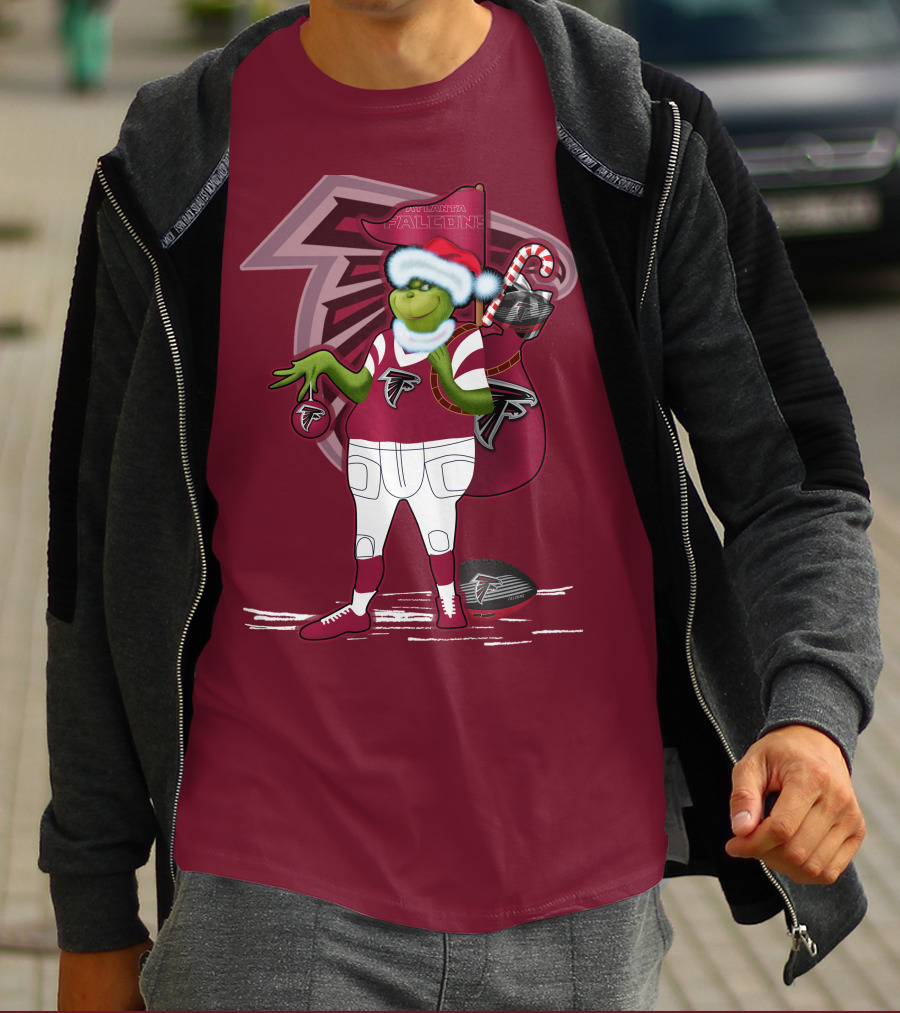 Grinchxmas Atlanta Falcons Holiday Santa Hat Christmas Sports Team T-Shirt