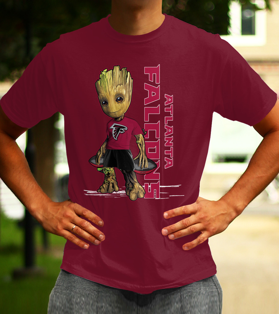 Groot Atlanta Falcons Fan Character Holding Atlanta Falcons T-Shirt