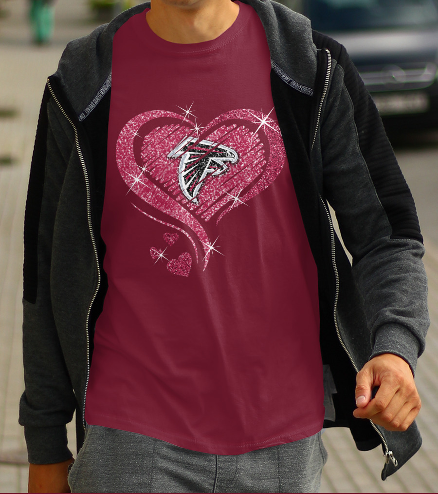 Atlanta Falcons Glitter Heart Diamond T-Shirt