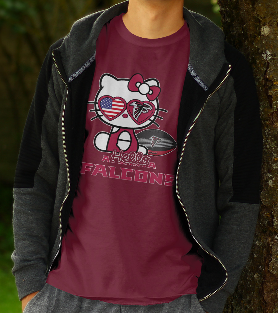 Hello Kitty Atlanta Falcons American Flag Football T-Shirt