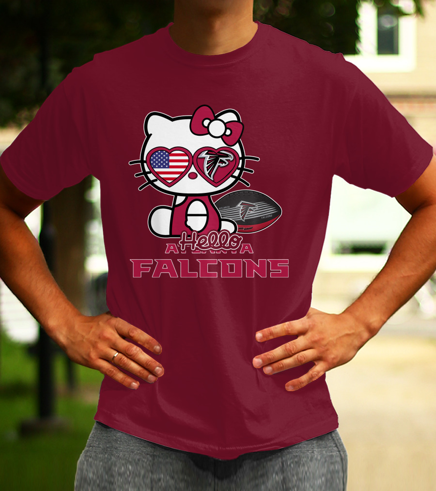 Hello Kitty Atlanta Falcons American Flag Football T-Shirt