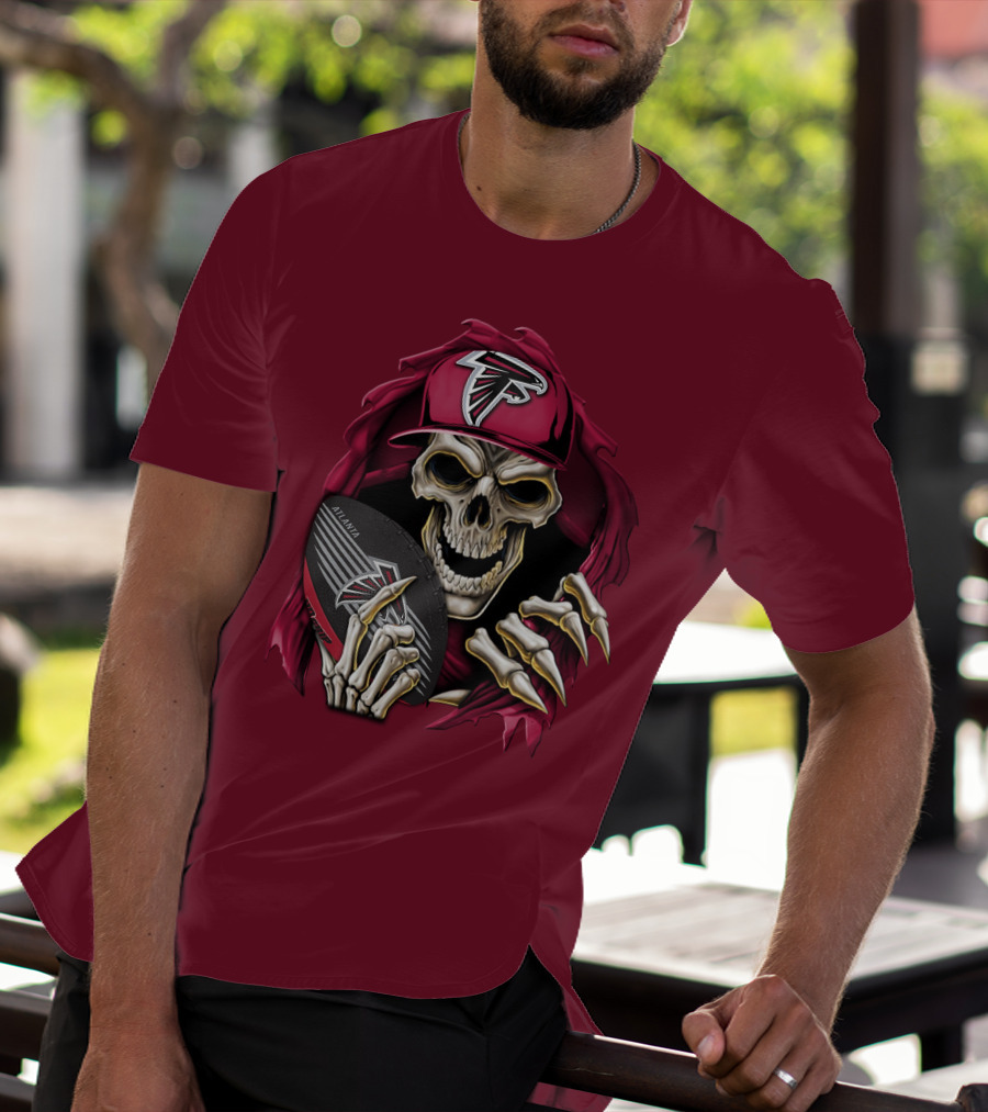 Skullbong Atlanta Falcons Skeleton With Football And Cap T-Shirt