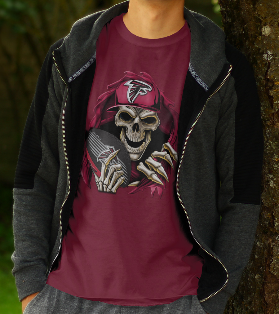 Skullbong Atlanta Falcons Skeleton With Football And Cap T-Shirt
