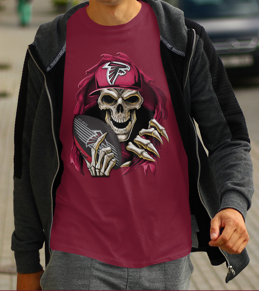 Skullbong Atlanta Falcons Skeleton With Football And Cap T-Shirt