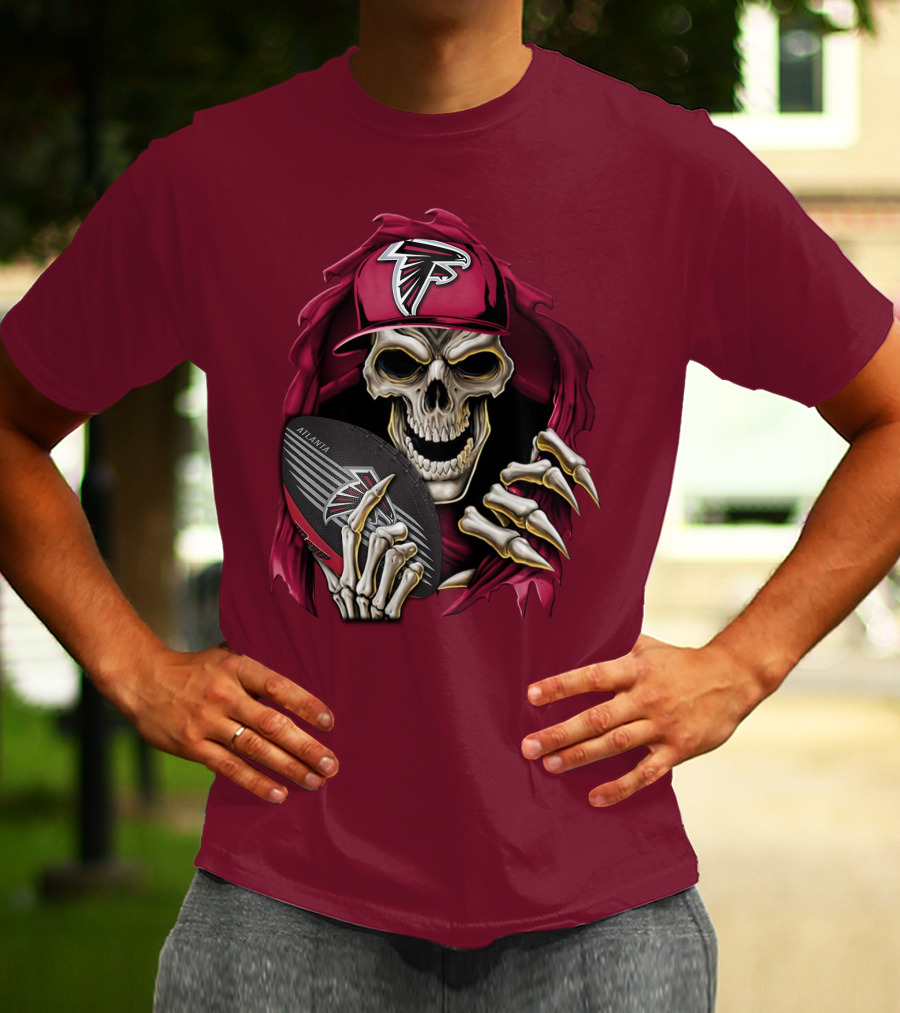 Skullbong Atlanta Falcons Skeleton With Football And Cap T-Shirt