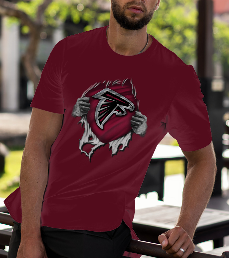 Torn Atlanta Falcons Logo With Hands Emerging T-Shirt