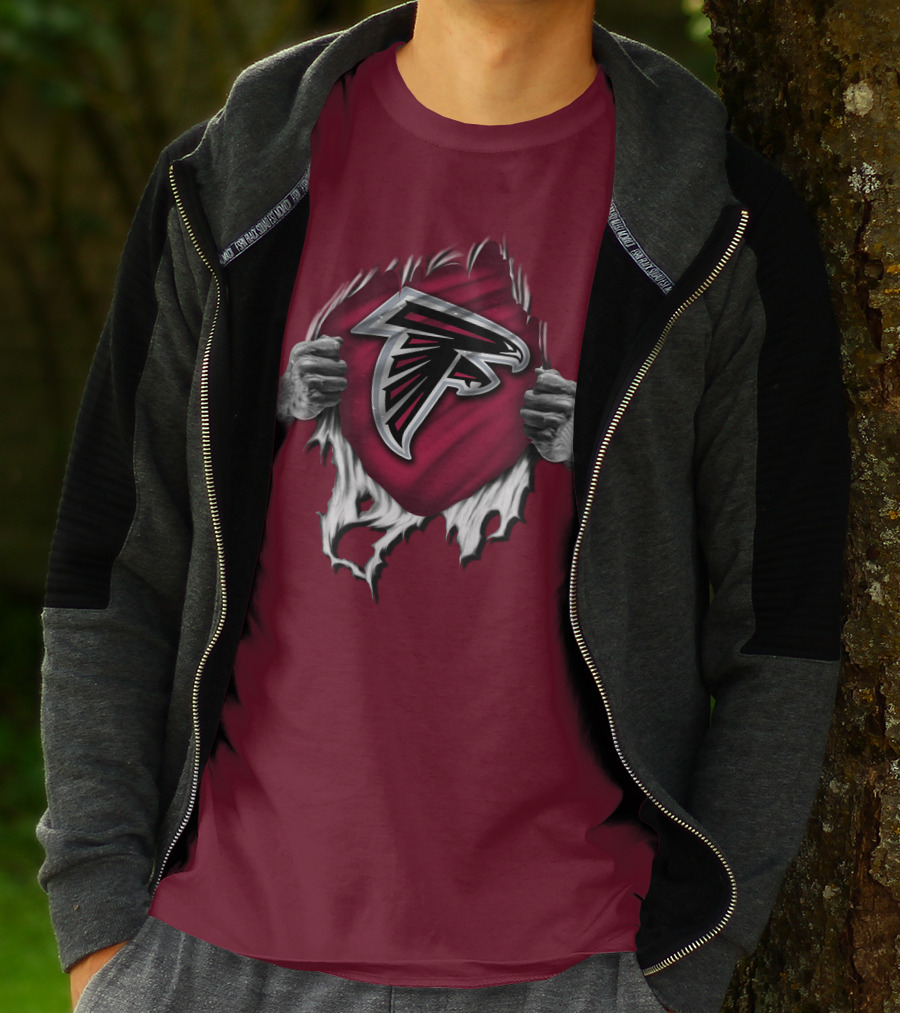 Torn Atlanta Falcons Logo With Hands Emerging T-Shirt