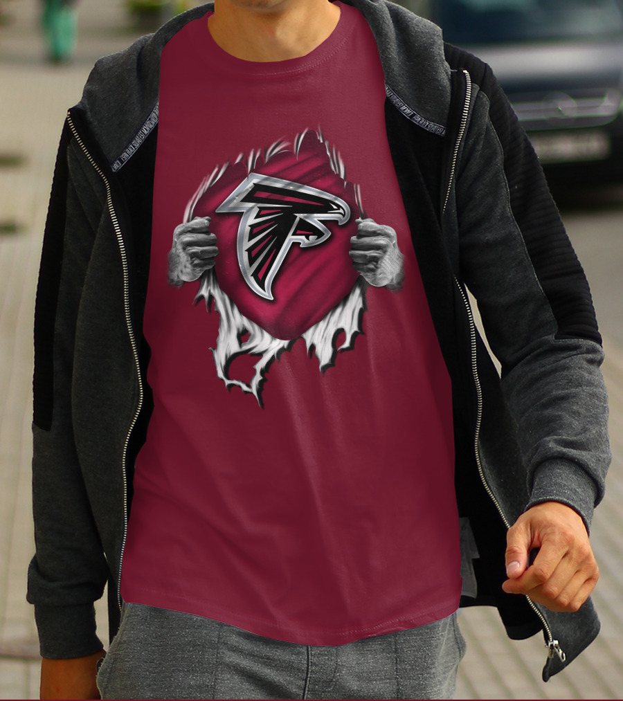 Torn Atlanta Falcons Logo With Hands Emerging T-Shirt