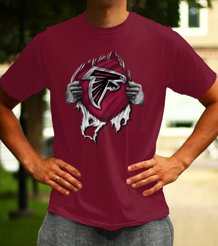 Torn Atlanta Falcons Logo With Hands Emerging T-Shirt