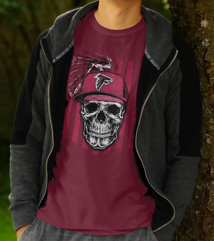 Skull V1 Atlanta Falcons Cap With Falcons Logo And Grunge Stripes T-Shirt