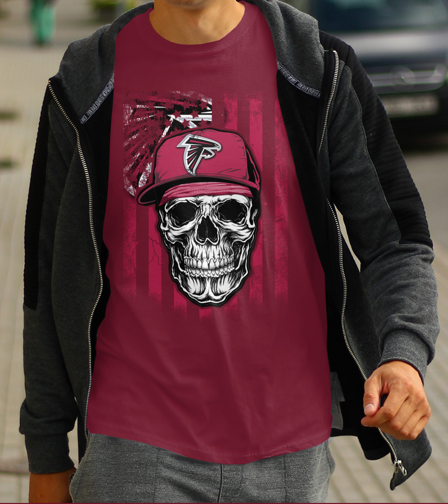 Skull V1 Atlanta Falcons Cap With Falcons Logo And Grunge Stripes T-Shirt