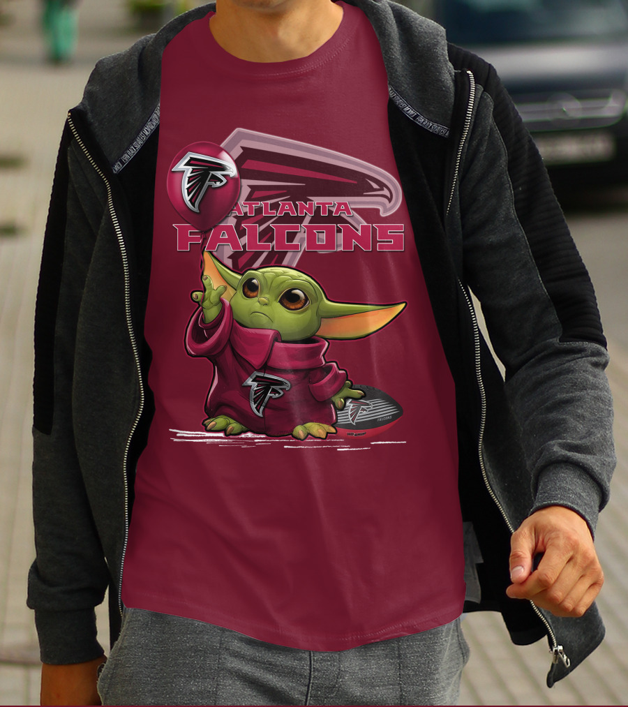 Baby Yoda Holding Atlanta Falcons Logo Balloon T-Shirt