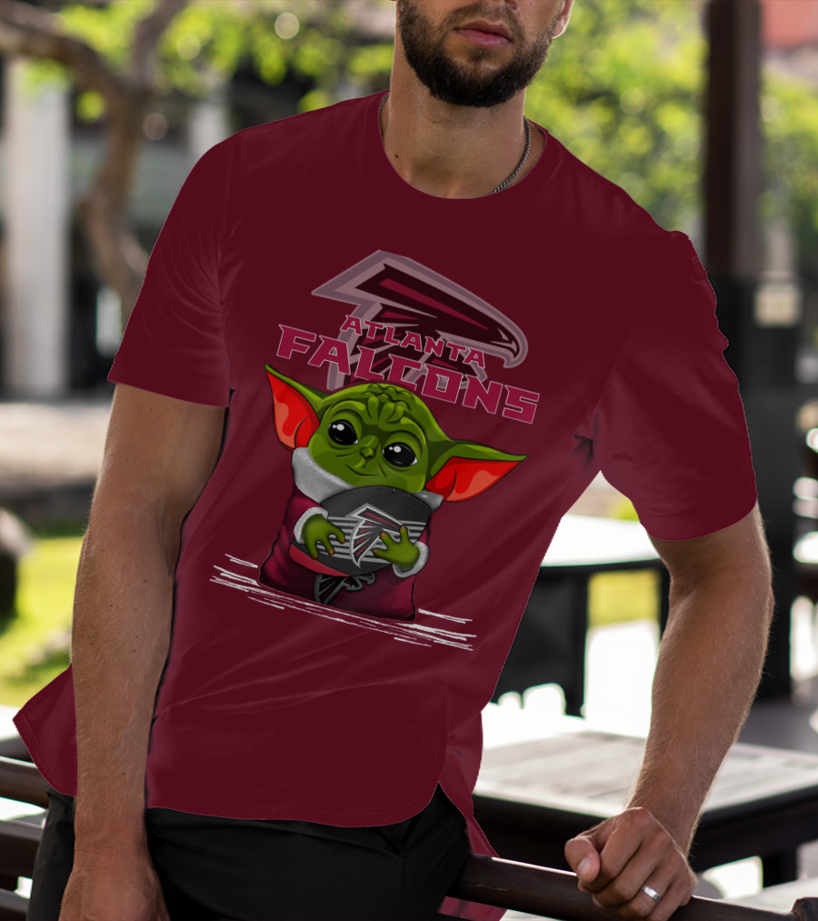 Yoda Holding Atlanta Falcons Football With Logo Background T-Shirt
