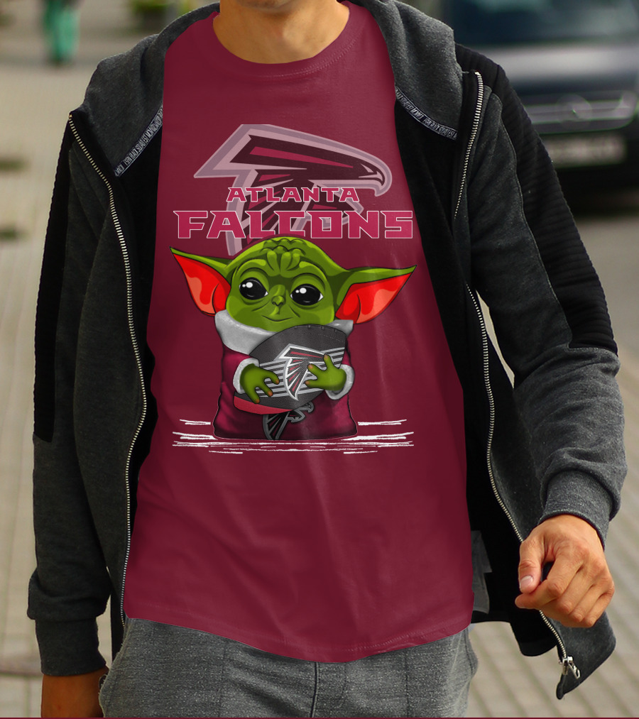 Yoda Holding Atlanta Falcons Football With Logo Background T-Shirt