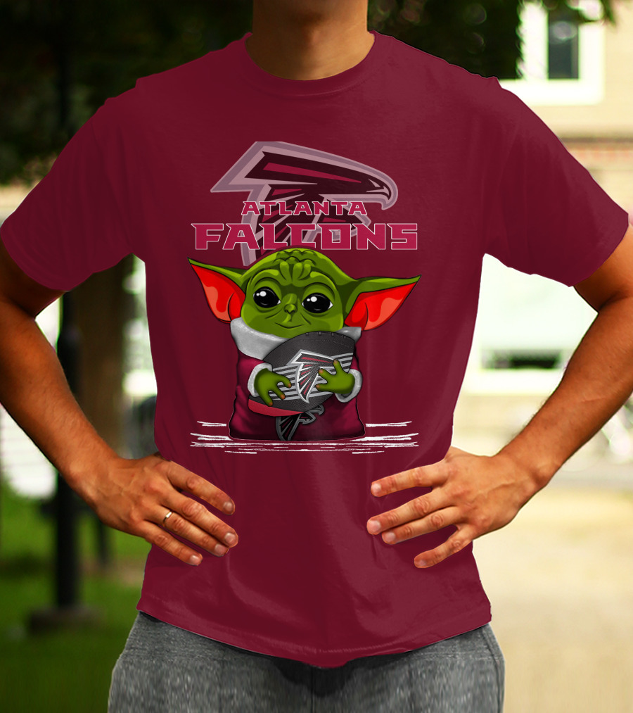 Yoda Holding Atlanta Falcons Football With Logo Background T-Shirt