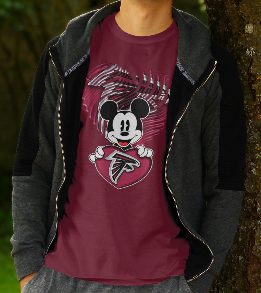 Mick Holding Atlanta Falcons Heart With Falcons Logo And Stylized T-Shirt