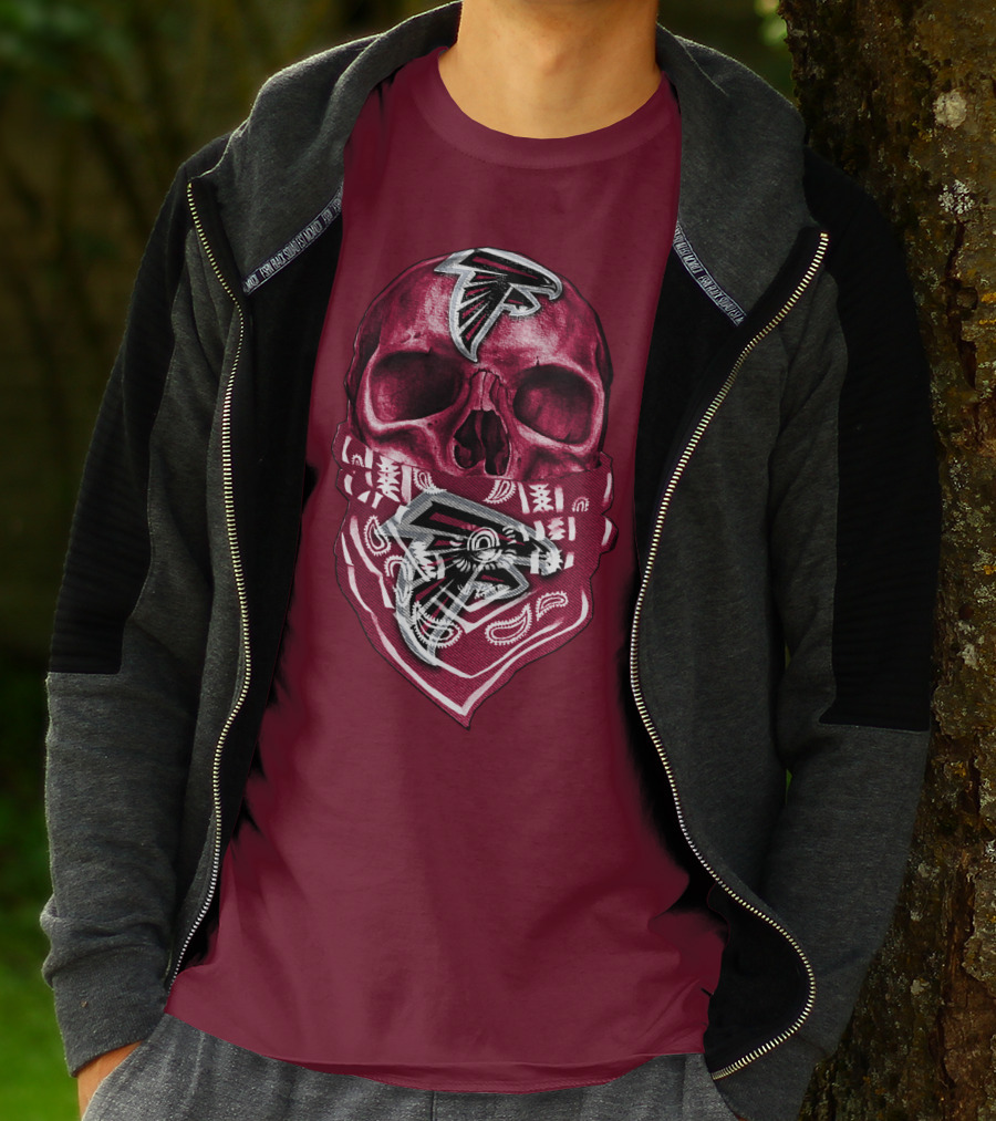 Skull With Atlanta Falcons Logos And Bandana T-Shirt